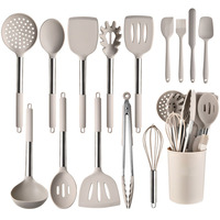 Ustensiles de cuisine 15 pièces en silicone avec support, spatule à fentes, cuillère, spatule à retourner, pince, fouet, brosse pour ensemble d'ustensiles de cuisson