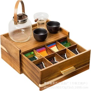 Wooden <b>Tea</b> Bag Storage Drawer <b>Tea</b> <b>Box</b> Rectangle Tabletop Mount Solid Color Organizers For <b>Tea</b> And Teaware - Product Image 5