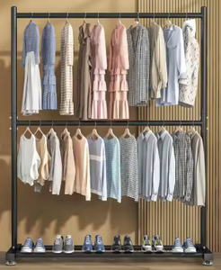 ราวแขวนเสื้อผ้าโลหะสองชั้นแบบตั้งพื้น ดีไซน์มินิมอล ประหยัดพื้นที่ สำหรับจัดเก็บเสื้อเชิ้ตและเสื้อท่อนบน - Product Image 3