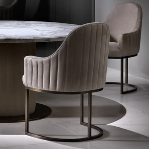 Silla de Comedor Exclusiva Italiana de Nubuck con Reposabrazos Metálicos, Sillón Moderno para Sala de Estar - Product Image 3