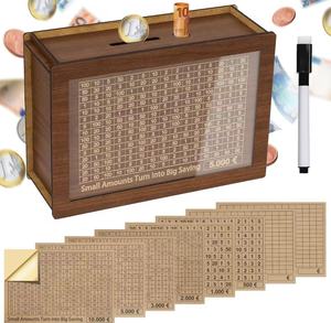 Tirelire en bois personnalisable avec compteur et objectifs d'épargne – Boîte à monnaie en bois pour économiser - Product Image 2