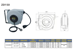 بكرة كابل تمديد كهربائي Nema 5-15، سلك 14AWG SJTOW، 50 قدم، 125 فولت، 13 أمبير، مع موصل ثلاثي مضيء - Product Image 6
