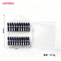 Embouts de tournevis antidérapants en acier durable LJ-04c, manchon violet, oxyde noir, 25-150 mm, boîte en plastique industrielle pour perceuse et usage manuel