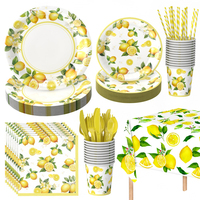 Ensemble de fournitures de fête sur le thème du citron, très demandé, assiettes en papier personnalisées, gobelets, serviettes, vaisselle pour fête d'été