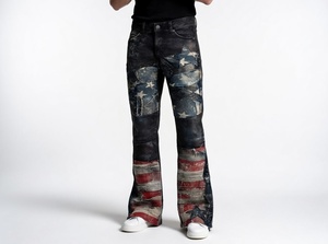 Jeans Rectos Wangsheng para Hombre, Cintura Media, con Parches de la Bandera Americana, Estampado de Estrellas y Rayas, Lavado Vintage, Spandex/Algodón - Product Image 6