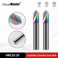 Fraise à chanfreiner en carbure monobloc à revêtement arc-en-ciel CHOWMASTER 2Flute, série TAC, pour l'usinage de l'aluminium, du cuivre et de l'acrylique