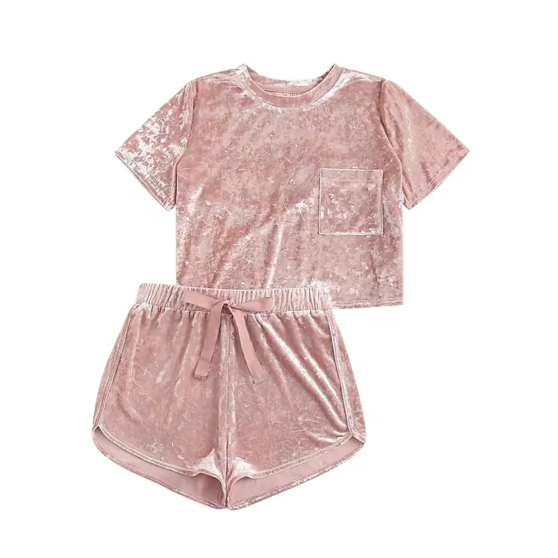 Ensemble d'été pour enfants de 6 à 12 ans, haut en velours rose et short, 2 pièces, à la mode, 2021