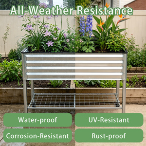 Jardinera Elevada de Metal Galvanizado con Ruedas, Carro de Jardinera Móvil con Estante de Almacenamiento Inferior para Plantación en Exteriores - Product Image 4