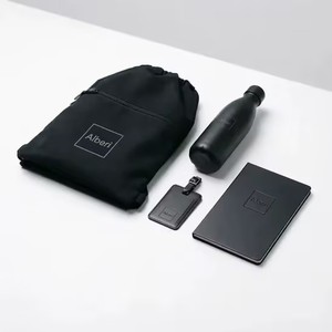 Eco-Friendly All-Black Corporate Gift Set Custom Logo Business Includes <b>Drawstring</b> <b>Backpack</b> Matte Water Bottle Notebook - Product Image 1