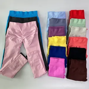 Lvd419 जिम लेगिंग महिलाओं को निर्बाध योग पैंट उच्च कमर कम रिबन बैंड फिटनेस लेगिंग - Product Image 3