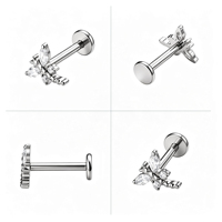 Clou d'oreille en titane ASTM F136 avec zircone cubique, filetage interne, pour piercing hélix, motif nœud papillon, boucles d'oreilles tendance pour femmes