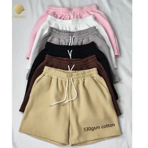Custom LOGO 100% Cotton Fleece Shorts 330gsm Thick Winter Women Plain Casual Wear Basic Classic design lounge wear shorts