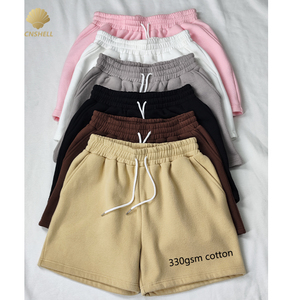 Pantalones Cortos <span class=keywords><strong>de</strong></span> Felpa 100% Algodón con Logotipo Personalizado, 330 g/m², Gruesos, para <span class=keywords><strong>Invierno</strong></span>, Mujer, Lisos, Casuales, Diseño Clásico Básico, Ropa <span class=keywords><strong>de</strong></span> Estar por Casa - Product Image 1