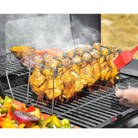 Soporte para Piernas de Pollo de Acero Inoxidable para Exteriores, Multifuncional, Plegable, con Bandeja para Parrilla de Gas y Barbacoa