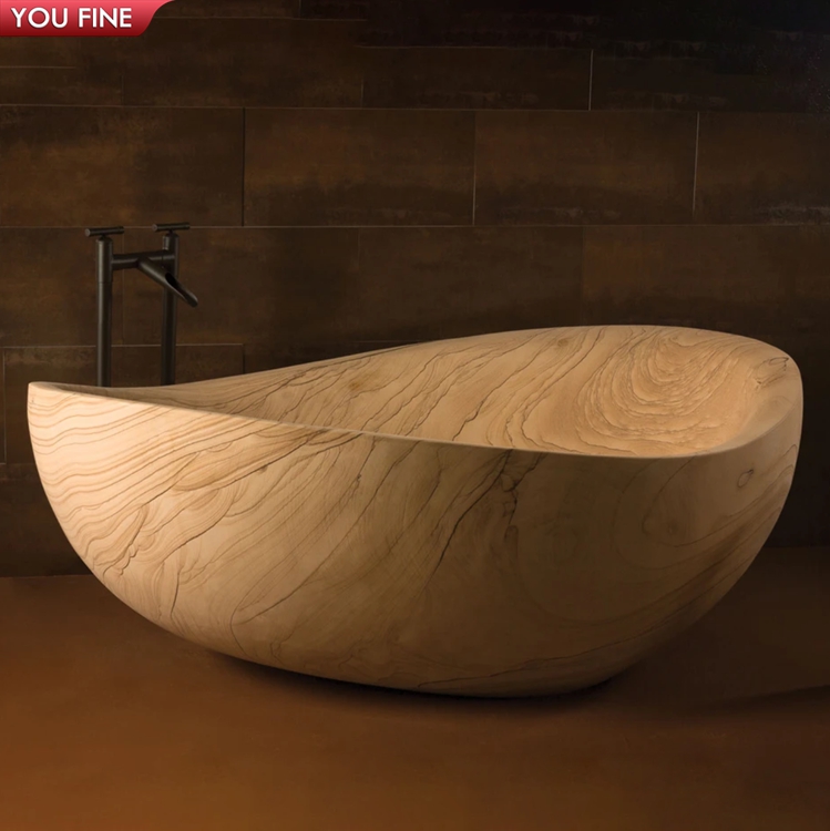 Simple Design Freestanding Customized Solid Surface Grain Stone Bathtub