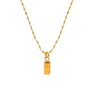 High Quality Titanium Steel <b>Gold</b> Bar <b>Necklace</b> for Women with Small <b>Gold</b> Brick Pendant Plated 18K <b>Gold</b> Fortune Lockbone Chain - Product Image 3