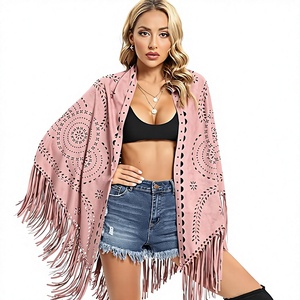 Women's Pink Fringe Shawl Long Geometric Pattern Lightweight Bohemian <b>Scarf</b> For Summer Daily Wear - Product Image 1