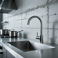 Robinet de cuisine moderne en acier inoxydable SUS304 avec bec haut, mitigeur monocommande, à poser sur comptoir, sans plomb, personnalisation OEM pour