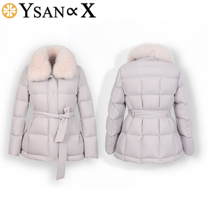 Chaqueta de Plumón de <span class=keywords><strong>Ganso</strong></span> de Lujo para <span class=keywords><strong>Mujer</strong></span> LOVEXUAN, con Cuello de Piel Sintética, Cintura Ajustada con Cinturón, Chaqueta Corta de Invierno de Alta Gama - Product Image 3