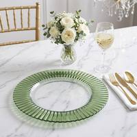 Assiette de présentation en verre plissée verte de 13 pouces pour la maison, les cafés, les hôtels et la restauration – Vente en gros
