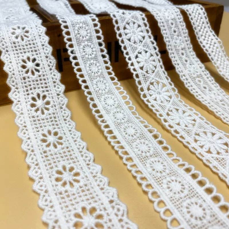 Wholesale milk lace trim lace fabric water soluble milk silk embroidery white guipure lace, african wed, milk silk