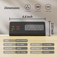 Multiprise de bureau triangulaire US avec 3 prises CA et 4 ports USB Type C 20W PD, rallonge d'alimentation en noir et blanc