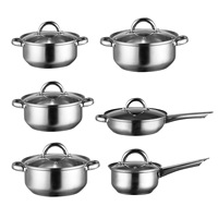 Ensemble de 12 casseroles en acier inoxydable avec couvercles en verre, compatibles induction, pour usage hôtelier et professionnel