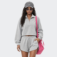 Ensemble de vêtements décontractés pour femmes avec logo personnalisé, sweat-shirt à demi-zip et short de sport à cordon de serrage