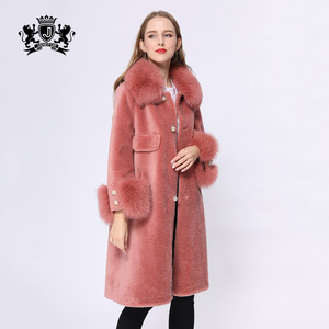 Longue <span class=keywords><strong>veste</strong></span> en laine de mouton pour <span class=keywords><strong>femme</strong></span>, gros manteau d'hiver véritable, doux et chaud - Product Image 1