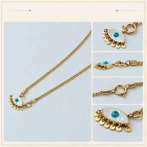 Collar de Cadena Dorada con Diseño de Rayos de Sol Turquesa para Mujer, Joyería para Uso Diario, Proveedor Mayorista - Product Image 4