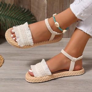 Los cordones de los zapatos con borlas de tendencia de moda para mujer son antideslizantes, resistentes al desgaste, cómodas, Sandalias de tacón plano de suela blanda - Product Image 5