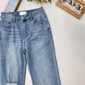 2026 NEW Ladies High Rise Flare Denim <b>Pants</b> with Knee Cutout Detail Classic Five Pocket Style - Product Image 5