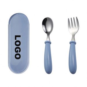 Custom Logo Printed Baby <b>Kids</b> Spoon and Fork Set <b>Kids</b> Stainless Steel <b>Cutlery</b> Set Flatware Sets - Product Image 1