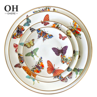 Nouvelle vaisselle en porcelaine de luxe de style occidental avec motif papillon, assiette de service, assiette de présentation, écologique, 4 pièces, mariage