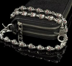 Мужская толстая цепочка-бумажник из 925 стерлингового серебра с красным драгоценным камнем - Product Image 2