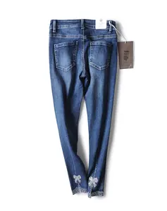 Calça jeans feminina italiana, alta qualidade, azul escuro