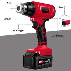 Hehui 20V không khí nóng thổi súng mini Li-Ion không dây hàn nóng Súng thu nhỏ bọc Súng nhiệt - Product Image 2