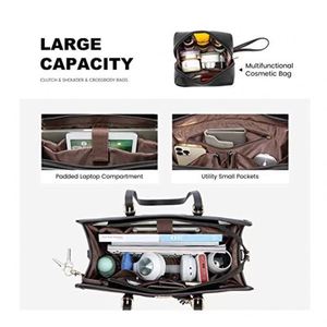 Sac à main pour ordinateur portable en <span class=keywords><strong>cuir</strong></span> PU vintage souple pour femmes, 15,6 pouces, grande capacité, avec fermeture à glissière, pochette pour le <span class=keywords><strong>travail</strong></span> - Product Image 6