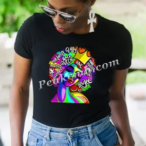 Afrikalı amerikalı kız Melanin şık ısı transferi baskılı tişört Logo sıcak damgalama giyim desen