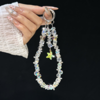 Chaîne de poignet pour téléphone en cristal brillant et breloque étoile, cordon anti-perte fait main perlé coloré, accessoires mignons pour téléphone pour femmes et filles