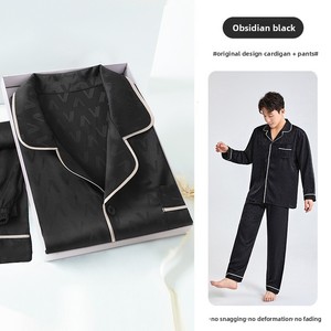 Conjunto de Pijama Jacquard para Hombre, Estilo <span class=keywords><strong>Da</strong></span> <span class=keywords><strong>Vinci</strong></span>, Tela de Imitación de Seda Premium, Manga Tres Cuartos, Cuatro Estaciones, Tallas Grandes, Ideal para Regalo - Product Image 3