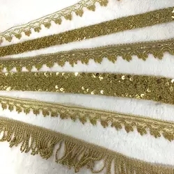 Thời Trang Mới Sáng Bóng Dệt Thêu Vàng Chủ Đề Biên Giới Ren <span class=keywords><strong>Trim</strong></span> Với <span class=keywords><strong>Sequin</strong></span> Cho Phụ Kiện May Mặc - Product Image 3