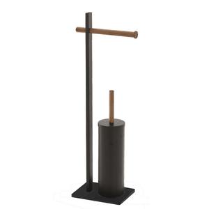 ROLLE LINE - Porte-papier toilette et support pour brosse WC noir mat et bois - Product Image 1