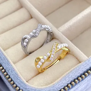 FOXI anelli gioielli donna popolare avvolgimento di perle design zircone impostazione anello aperto placcato oro in argento sterling 925 all'ingrosso