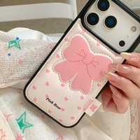 Coque de téléphone tendance en cuir texturé rose avec nœud, compatible iPhone 17 Pro Max, iPhone 16 et iPhone 15