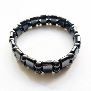 Pulsera de terapia magnética para hombres, piedras curativas, hematita, doble capa, color negro - Product Image 1