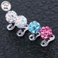 Perhiasan Tindik Kulit Freya 316L Stainless Steel dengan Kristal Bola, Micro Dermal Stud untuk Tindik Tubuh