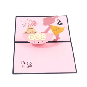 حار مبيعات اليدوية 3D الطباعة الوردي لطيف بطاقات المعايدة عيد ميلاد بطاقة معايدة مع مات الفن ورقة لفتيات الأطفال الأعمال