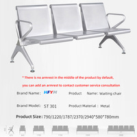 Chaises d'attente 3 places en métal argenté brillant HFYM, design industriel, pour aéroport, banque, réception, mobilier commercial public