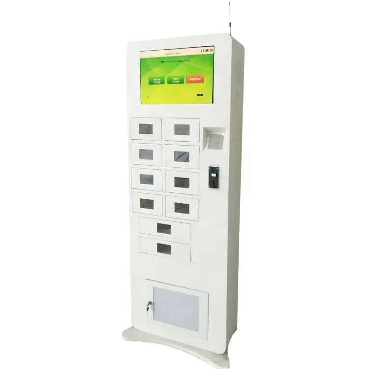 Estación de carga móvil operada por monedas, casillero de kiosco con receptor de monedas para restaurante, centro comercial, cine